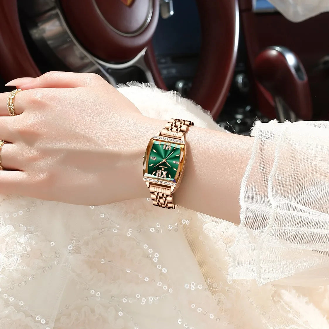 Poedagar 795 Luxury Ladies Watches Diamond Green Dial Stainless Steel Bracelet Montre Waterproof Luminous Quartz Watch for Women