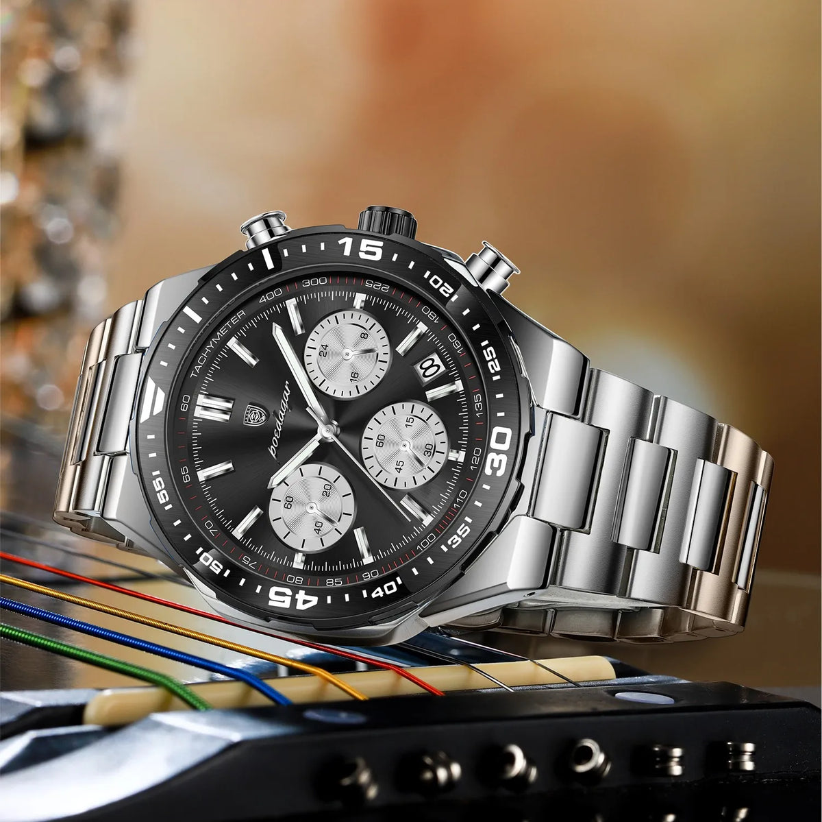 Poedagar 697 Men's Quartz Watch Business Casual Luminous Chronograph Waterproof Wristwatch Stainless Steel Strap Reloj Hombre
