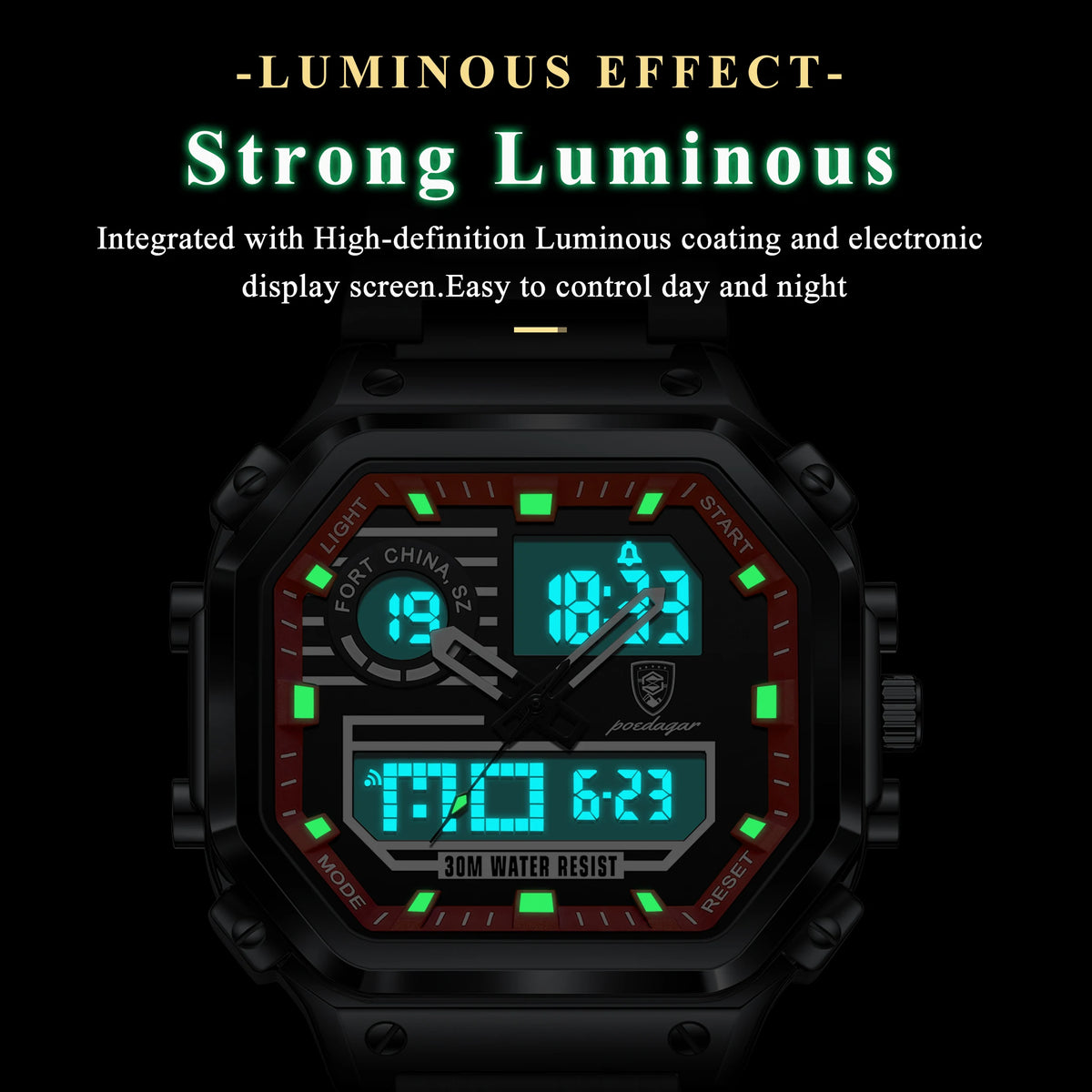 Watch for Men Poedagar 993 Sports Chronograph Men's Quartz Watches Luxury Dual Display Luminous Waterproof Watch Montre Homme