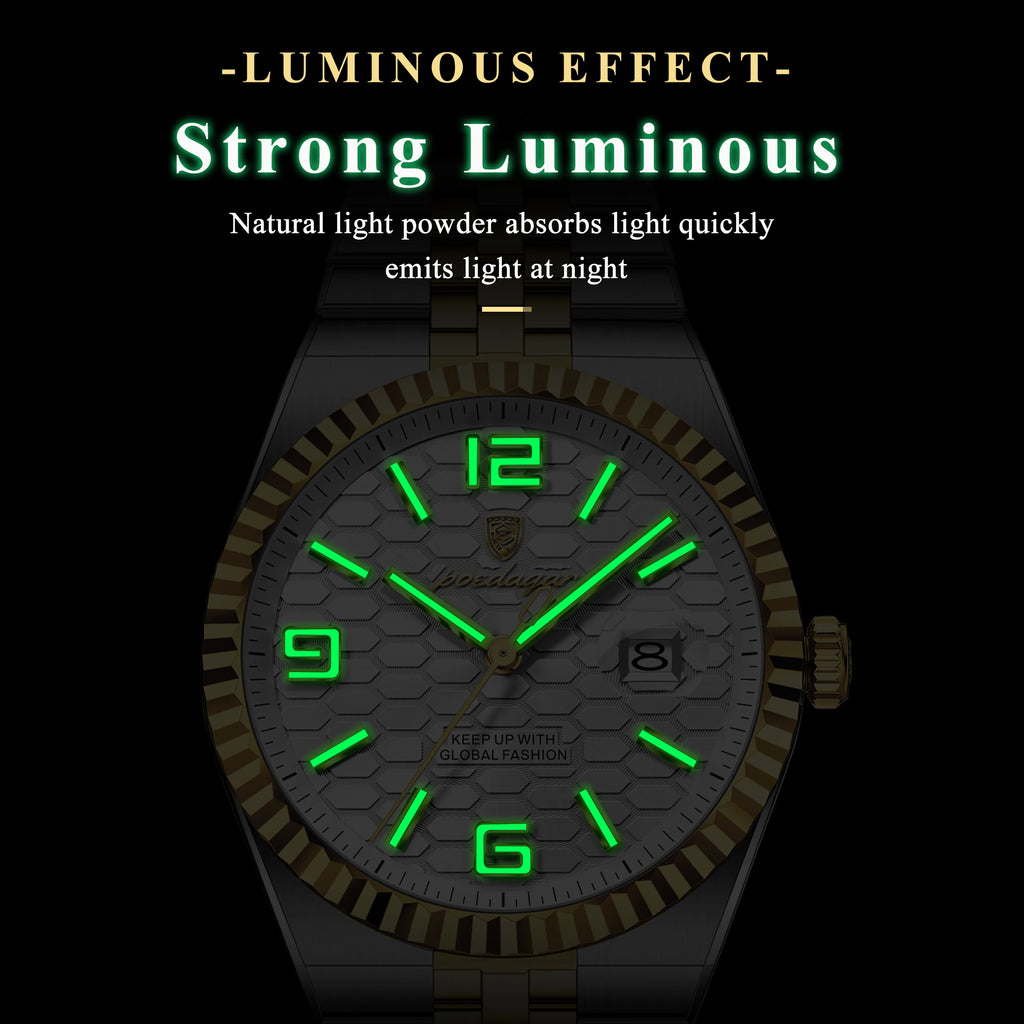 Poedagar 839 Luxury Classic Men Watch 2-Tone Honeycomb Dial Luminous Date Waterproof Business Elegant Quartz Wristwatch Montre