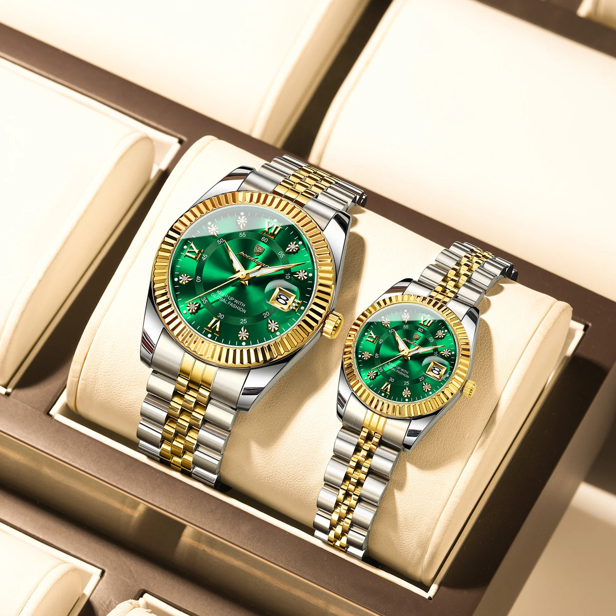 Poedagar Luxury Couple Watch Set for Men and Women Stainless Steel Quartz Calendar Waterproof Wrist Watch
