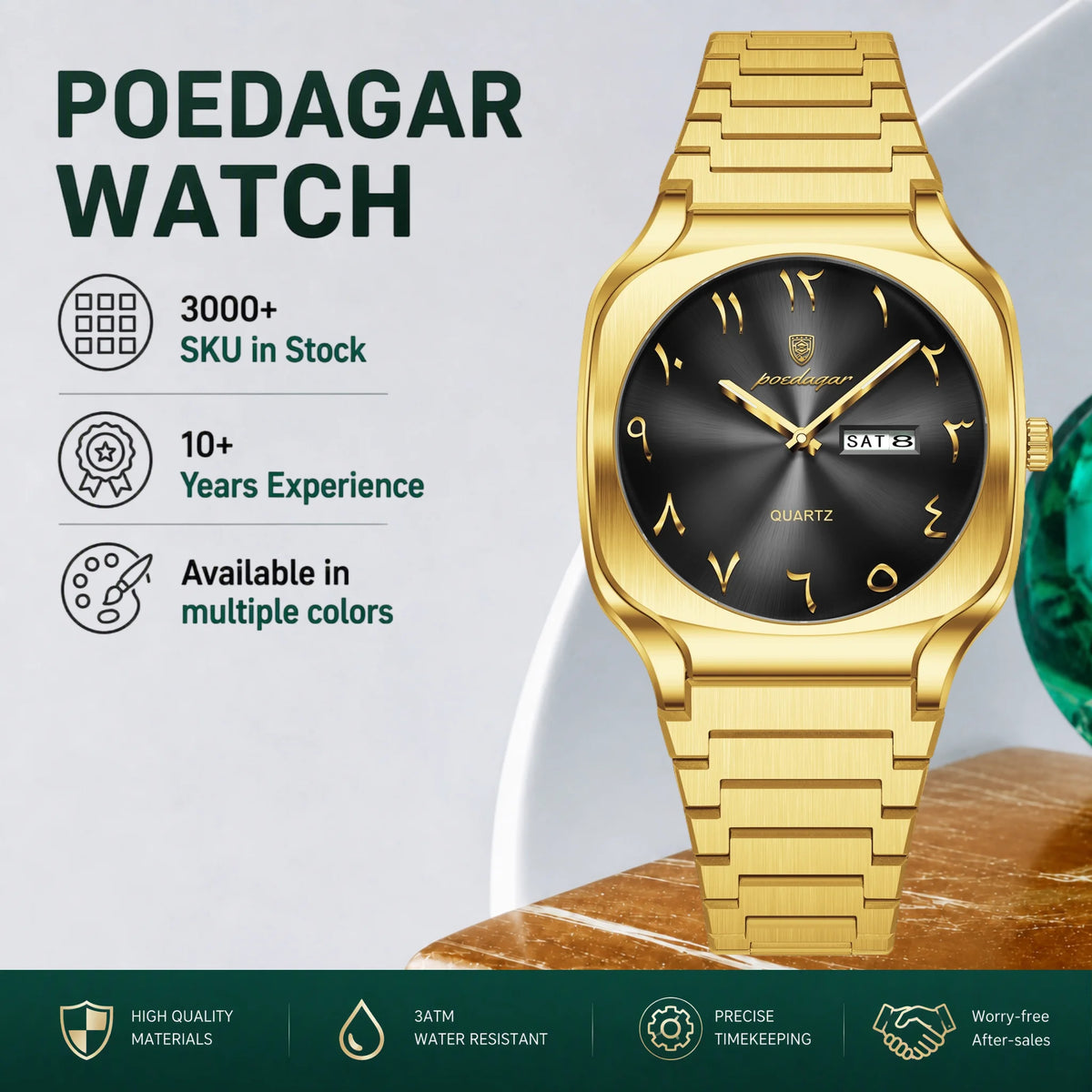 Poedagar 616 Men's Luxury Watch Classic Arabic Dial Quartz Watches Montre Waterproof Stainless Steel Business Wristwatch for Men