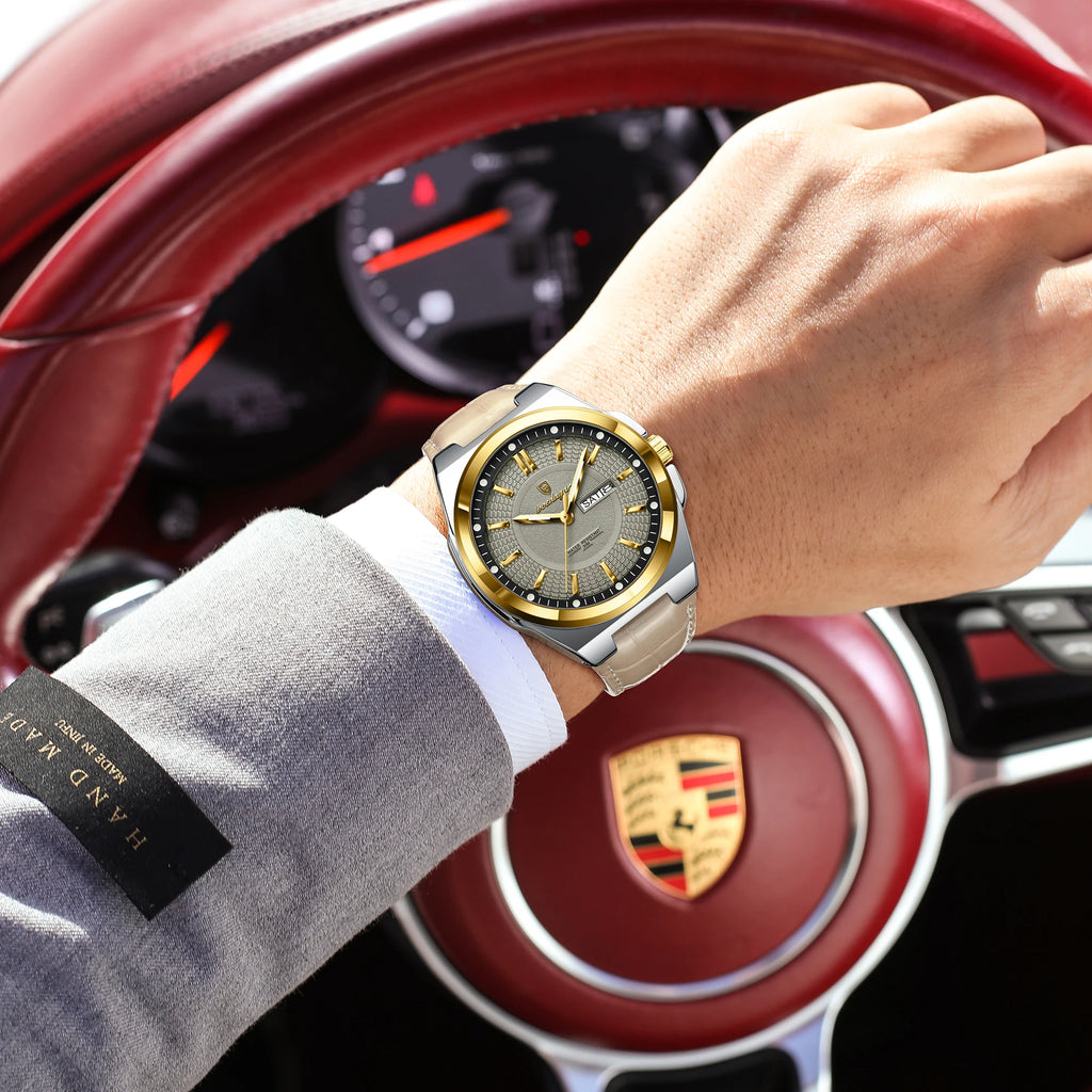 Poedagar 896 Luxury Sports Luminous Quartz Mens Watch Leather Strap Waterproof Watch for Men
