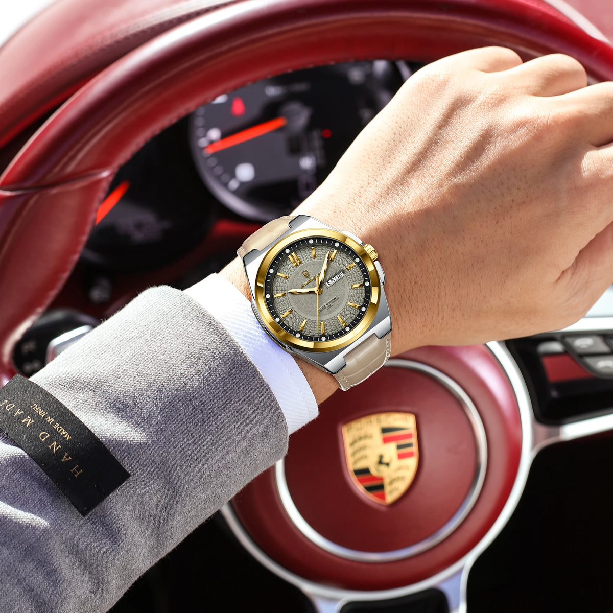Poedagar 896 Luxury Sports Luminous Quartz Mens Watch Leather Strap Waterproof Watch for Men
