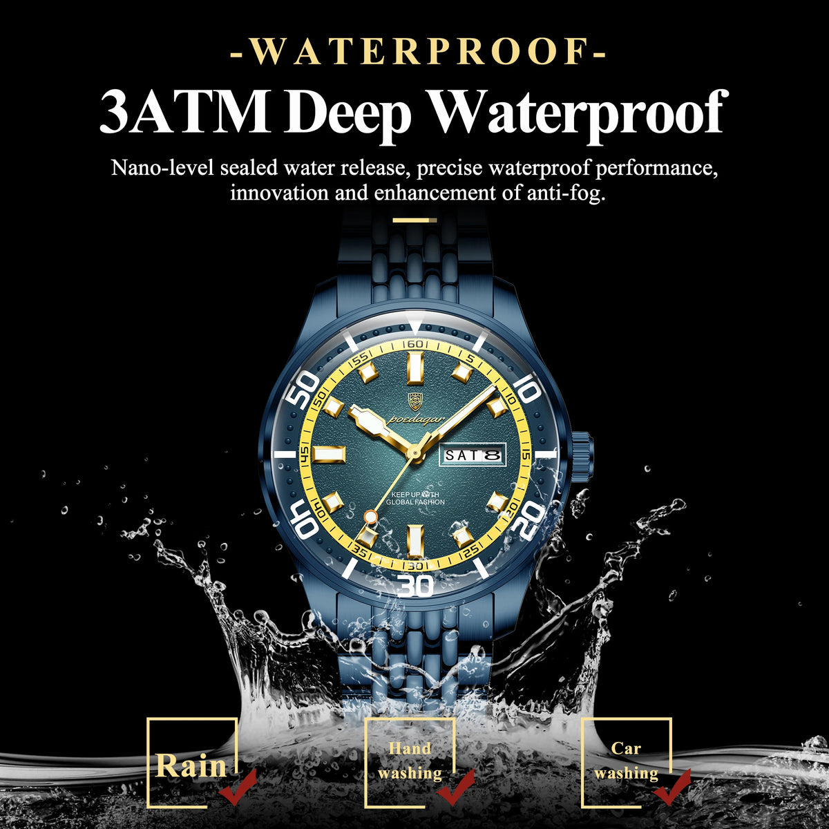 Poedagar 609 Men's Watch Stainless Steel Quartz Watches Montre Homme Date Luxury Fashion Waterproof Luminous Wristwatch for Men