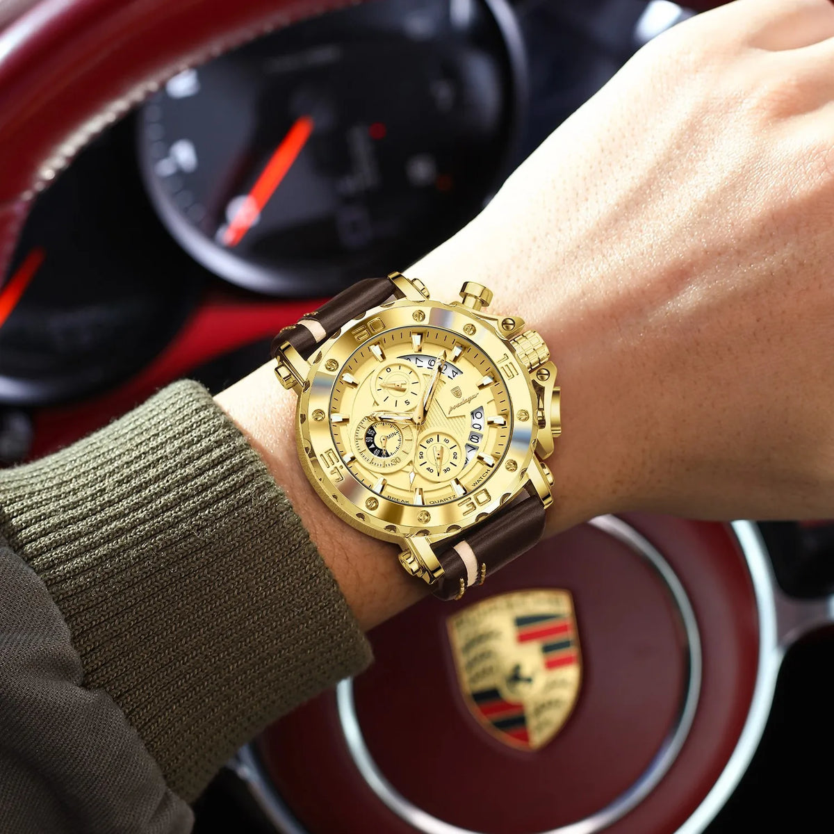 Watch for Men Luxury Poedagar 892 Trendy Leather Strap Chronograph Reloj Luminous Montre Homme Waterproof Men's Quartz Watches