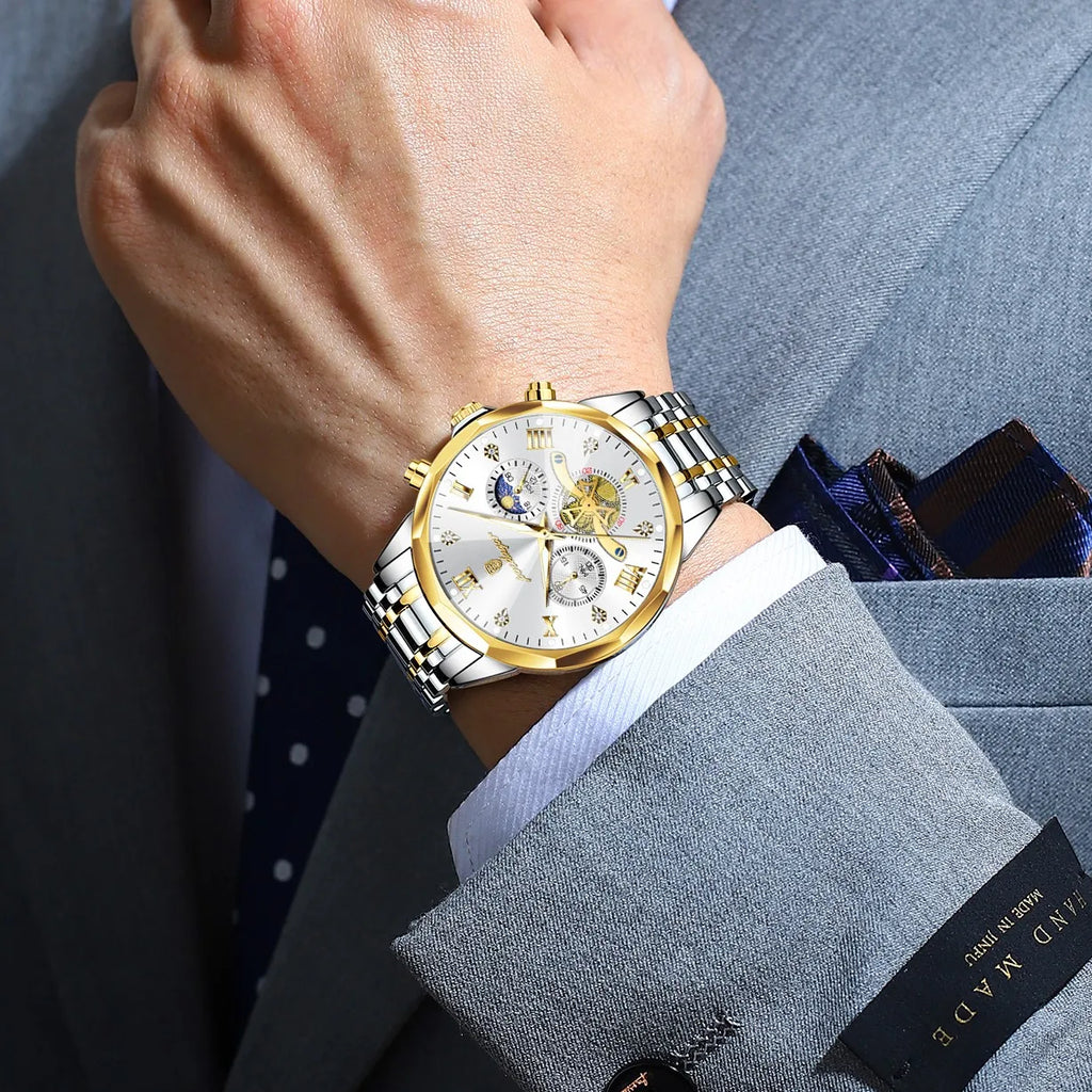 Poedagar 938 Men's Luxury Watch Business Stainless Steel Chronograph Quartz Wristwatch Waterproof Luminous Watch for Men Montre