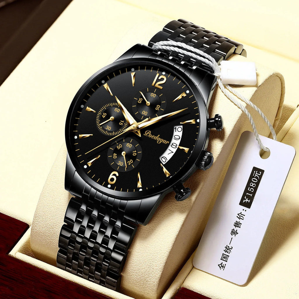 Poedaga New Fashion Watch for Men Luxury Leather Men Wrist Waterproof Luminous Quartz Watches Chronograph Sport Men Watch Wrist