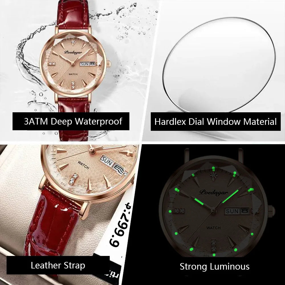 Poedagar Top Brand Lady Wrist Watch Waterproof Calendar Quartz Watches for Women with Luxury Diamond Reloj