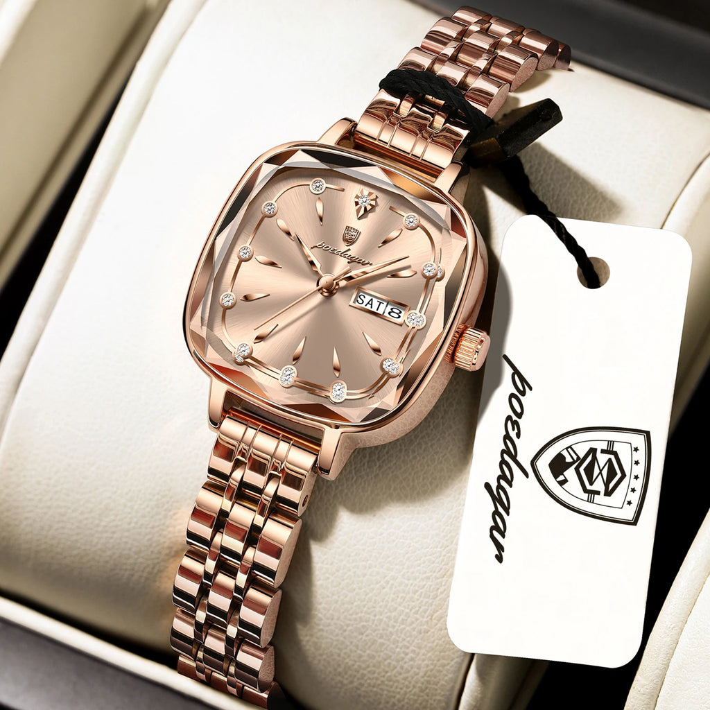 Poedagar 509 Luxury Diamond Women Watches Fashion Stainless Steel Quartz Watches Waterproof Gift for Girls Daily Wear