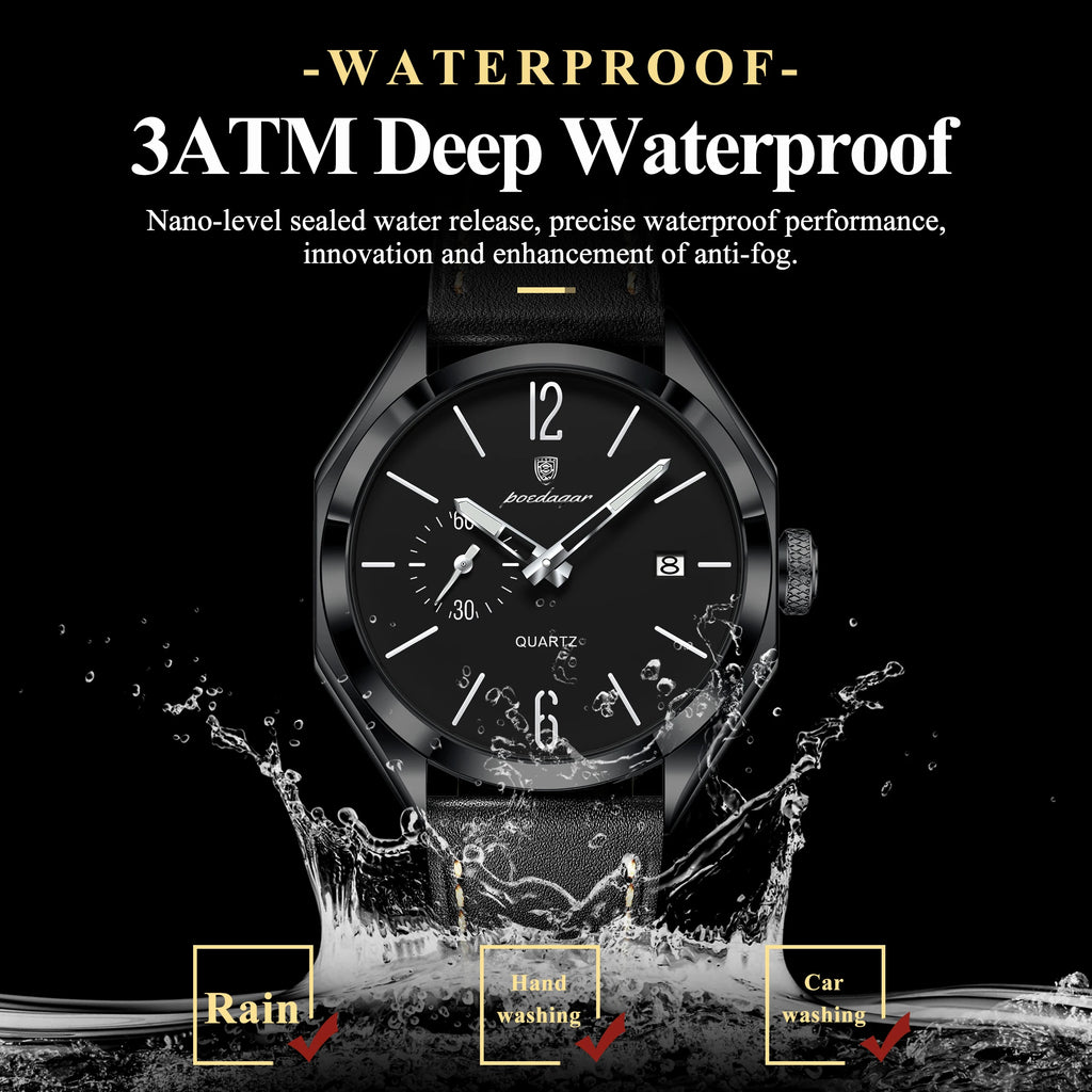Poedagar 689 Luxury Mens Quartz Watch Geometric Dial Waterproof Leather Strap Casual Wristwatch Wholesale Relogio Masculino