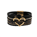Leather Rope Bracelet with Multi-layer Stone Design