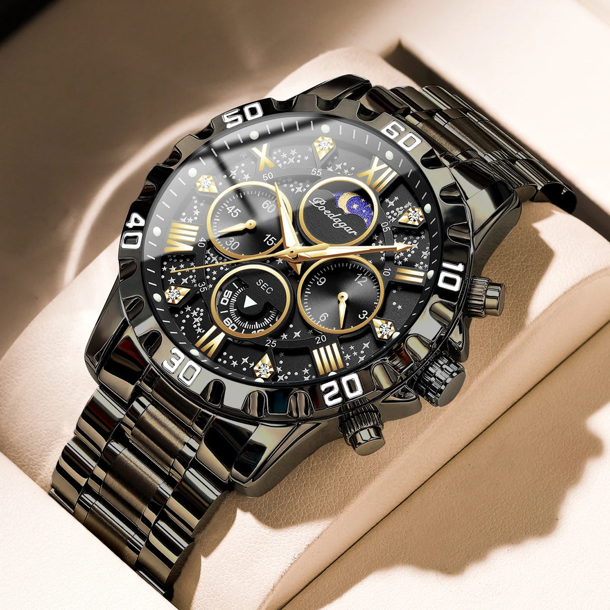 Poedagar Hot Sale Wristwatch Stainless Steel Chronograph Men Quartz Watch Waterproof Luminous Watch for Men