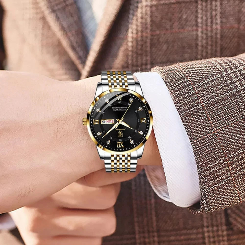 Poedagar 836 Wrist Watch Men Diamond Quartz Watches Stainless Steel Relojes Hombre Waterproof Luminous Calendar Watch for Men