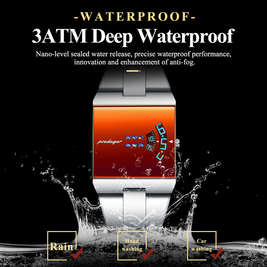 Poedagar 857 Luxury Men's Watch Original Red Mirror Dial Stainless Steel Quartz Watch Waterproof Wristwatch for Men Montre Homme