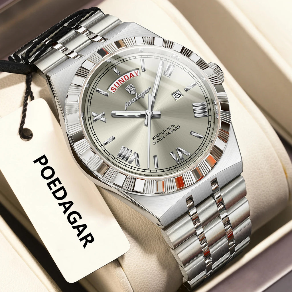 Poedagar 675 Watch for Men Luxury Waterproof Luminous Quartz Watch Business Reloj Hombre Stainless Steel Wristwatch for Men