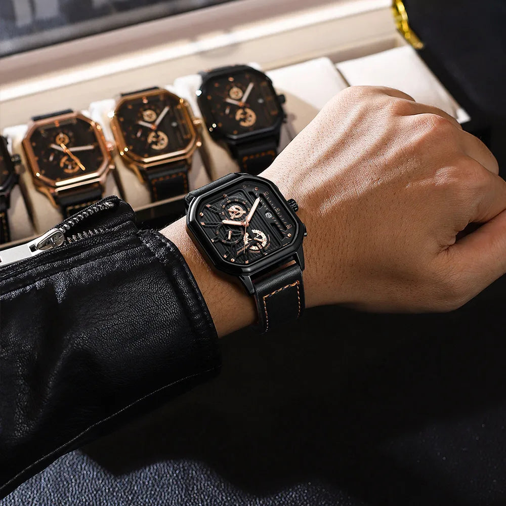 Poedagar 628 Fashion Sport Men Watch Waterproof Luminous Quartz Watches Leather Calendar Watch for Men