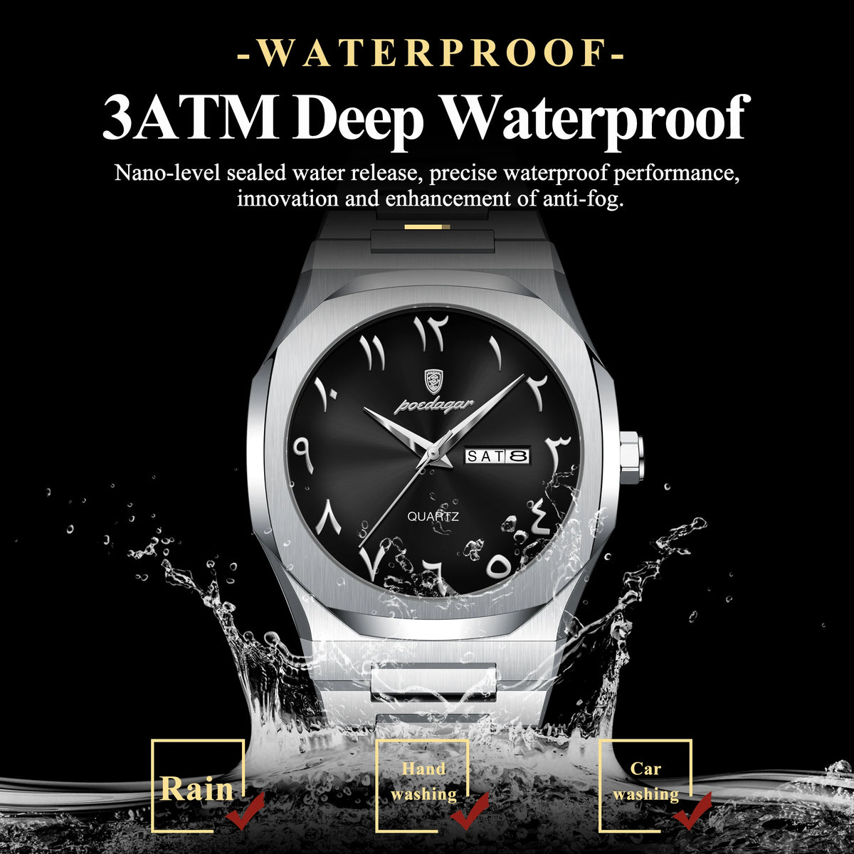 Poedagar 830 Classic Men's Watch Luxury Arabic Dial Waterproof Stainless Steel Wholesale Quartz Watches for Men Ready to Ship