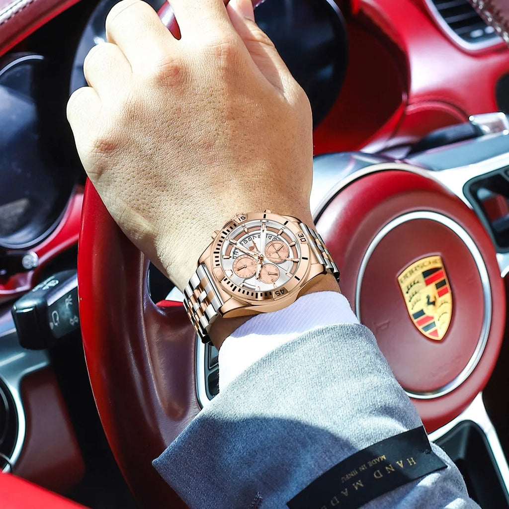 Poedagar 695 Men's Quartz Watches Two-Tone Colorways Trendy Casual Stainless Steel Luminous Chronograph Montre Homme Wholesale