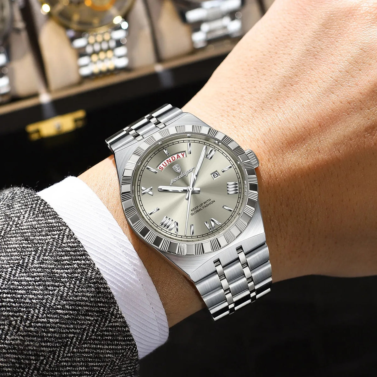 Poedagar 675 Watch for Men Luxury Waterproof Luminous Quartz Watch Business Reloj Hombre Stainless Steel Wristwatch for Men