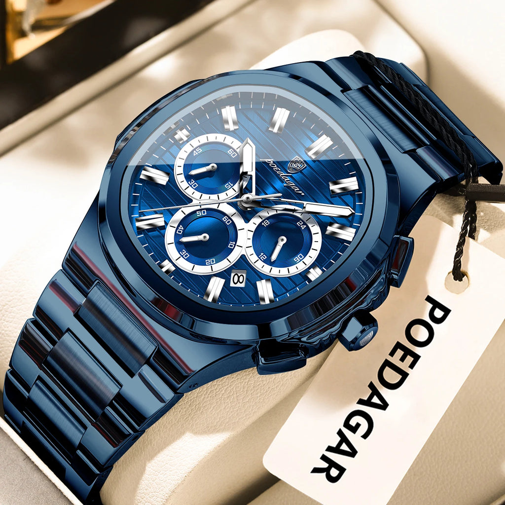 Poedagar 834 Luxury Men Watch Two-Tone Chronograph Quartz Wristwatch Business Sport Luminous Waterproof Original Men's Watch