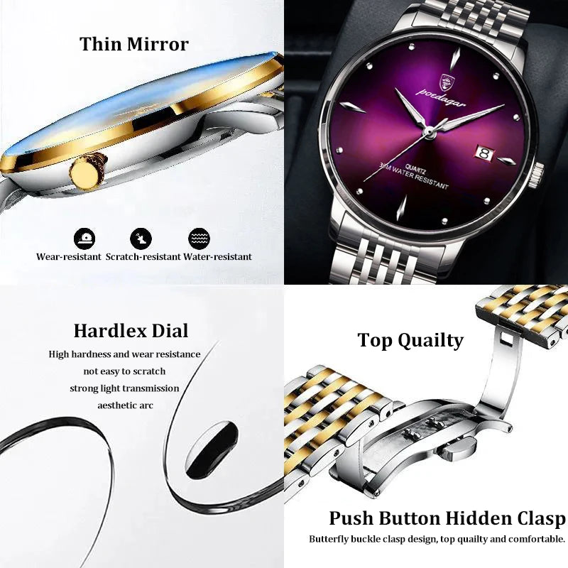 Poedagar 868 Luxury Stainless Steel Watch Bands Luminous High Quality Waterproof Quartz Watches for Men