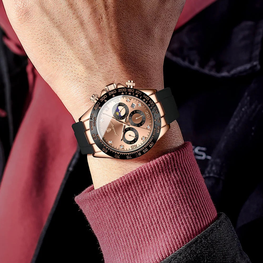 Poedagar 2023 Men Watch Silicone Belt Waterproof Luminous Date Watches Men Wrist Clock Chronograph Quartz Fashion Opp Bag Alloy