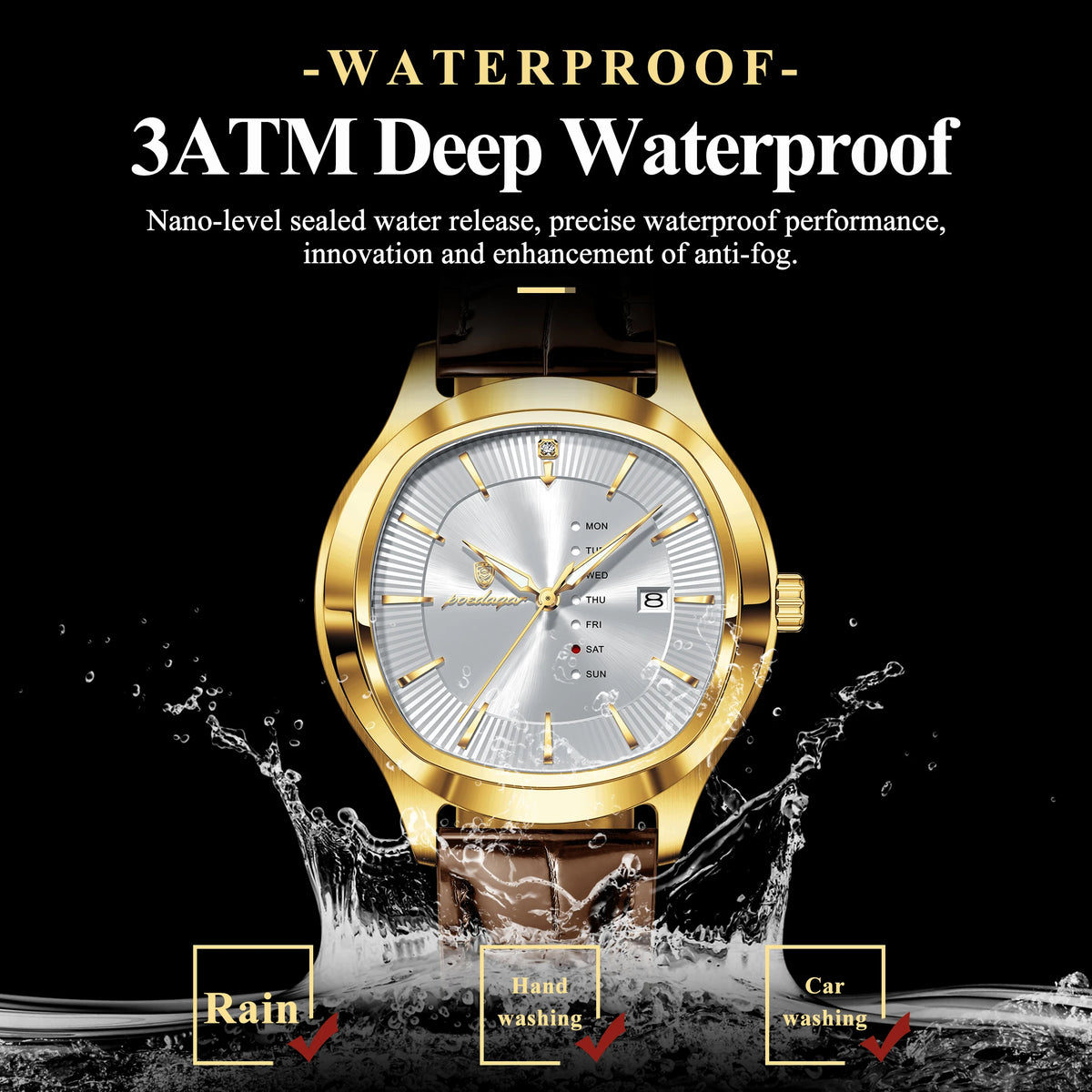 Poedagar 623 Men's Quartz Watches Leather Strap Luminous Waterproof Date Day Daily Business Formal Watch for Men Office Orologio