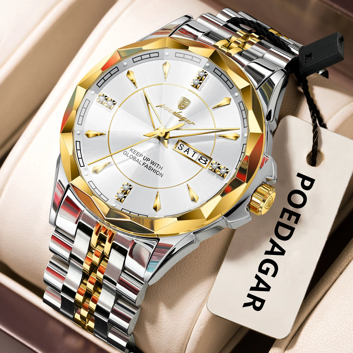 Poedagar 674 Luxury Men Quartz Watches Business Stainless Steel Strap Wristwatch 30M Waterproof Luminous Calendar Watch for Men