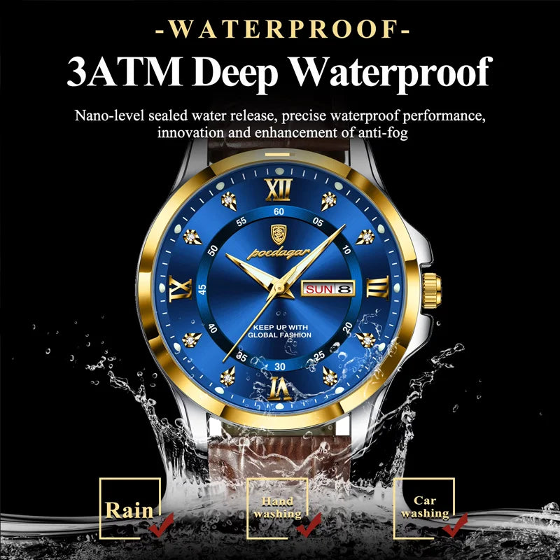 Poedagar 855 New Arrivals Waterproof Mens Watch Waterproof Luminous Quartz Watches Luxury Leather Watch for Men