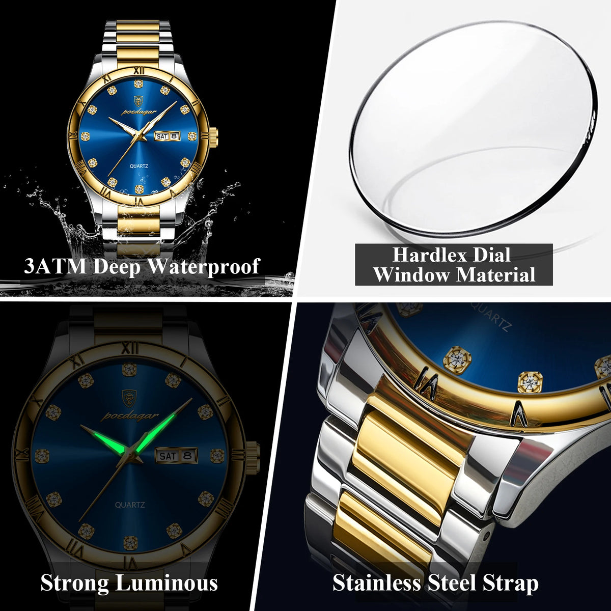Poedagar 878 Luxury Men's Watch Business Stainless Steel Bracelet Reloj Men Watches Waterproof Luminous Quartz Watches for Men