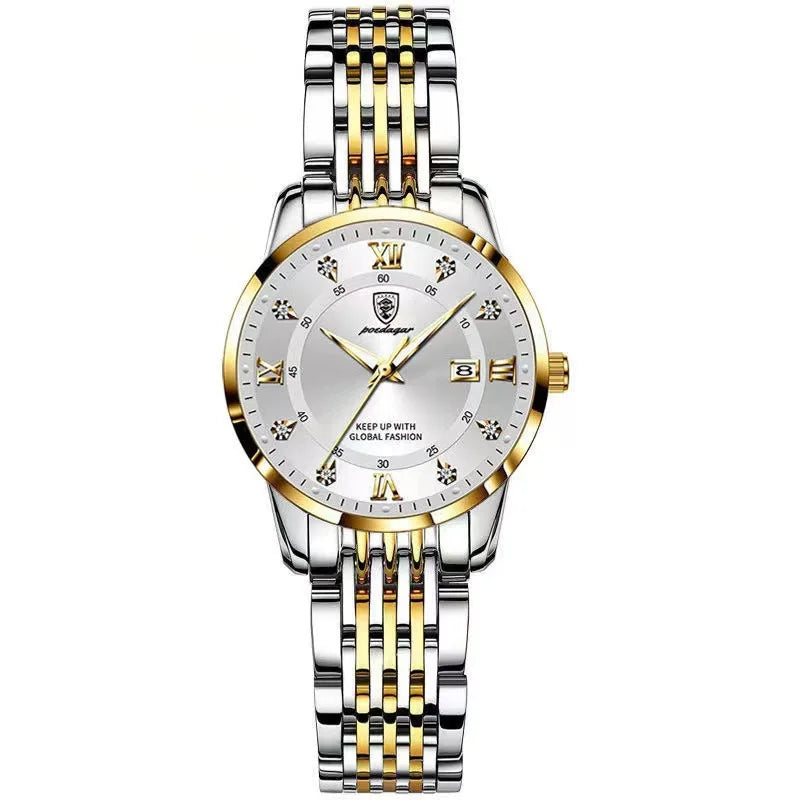 Poedagar Watch for Womens FashionLuxury Stainless Steel Watches Diamond Luminous Quartz Ladies Wristwatch Waterproof Calendar
