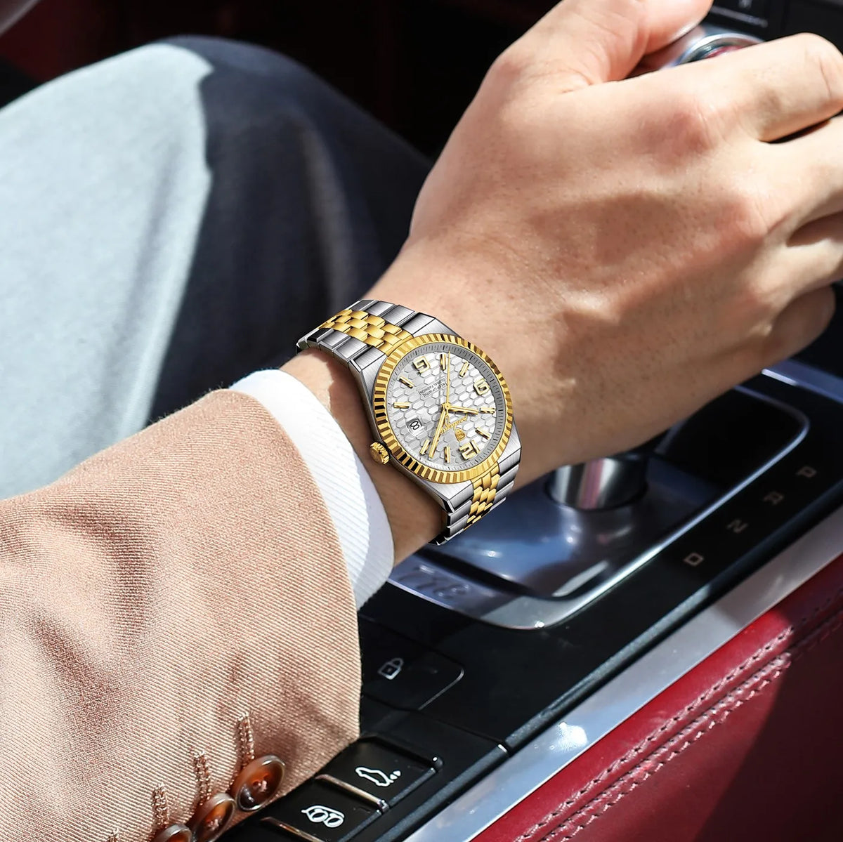 Poedagar 839 Luxury Classic Men Watch 2-Tone Honeycomb Dial Luminous Date Waterproof Business Elegant Quartz Wristwatch Montre