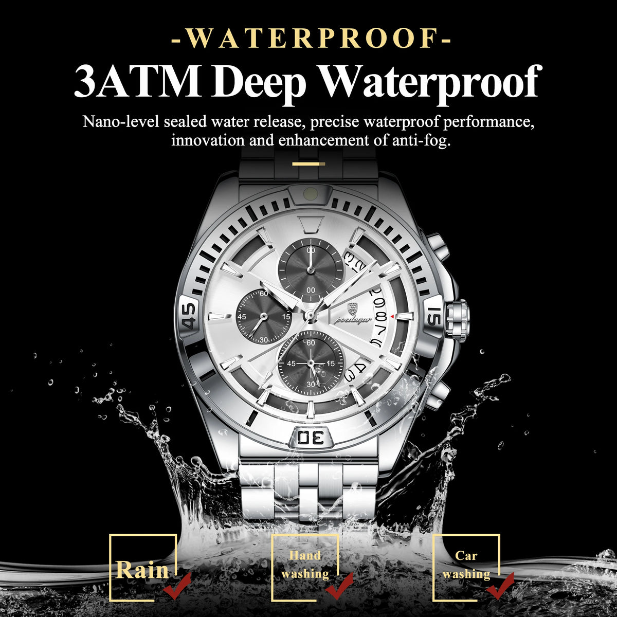 Poedagar 695 Men Luxury Quartz Watches Stainless Steel Hollow Dial Daily Wear Gift Watches Luminous Chronograph Orologio Uomo