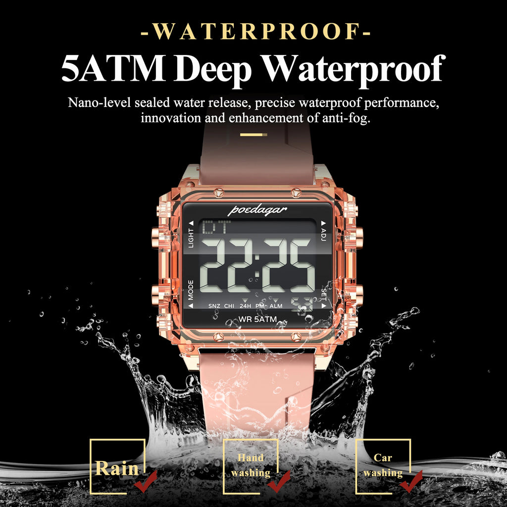 Poedagar E123 Men's Luxury Silicone Square Dial LED Digital Watch with CE Certified