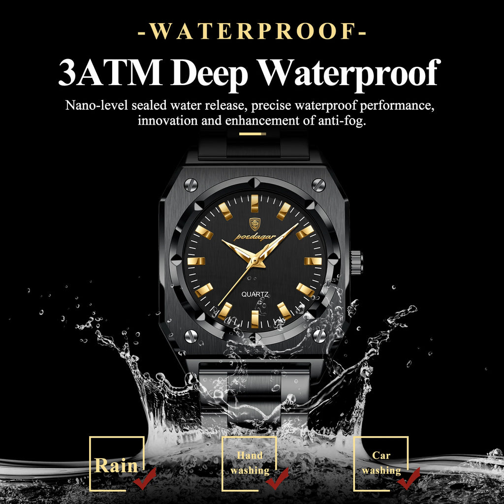 Poedagar 788 Luxury Women's Watch Black Square Case Waterproof Luminous Reloj Wristwatch Stainless Steel Quartz Watch for Women