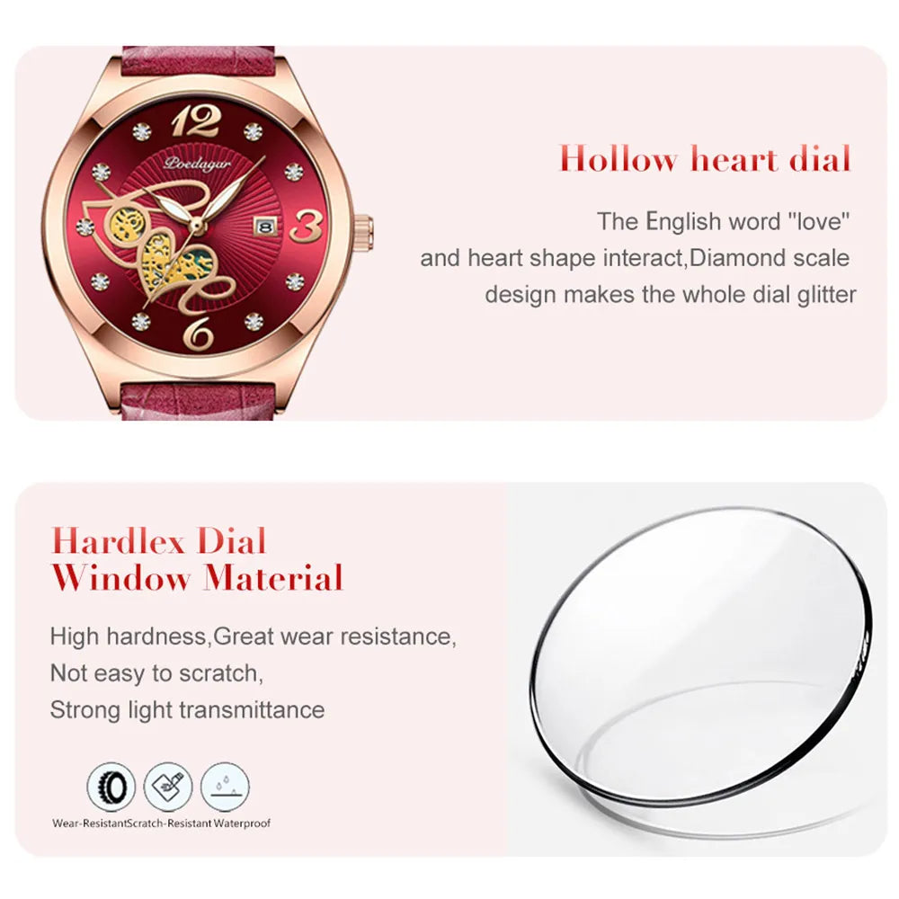 Poedagar Waterproof Luminous Ladies Watch Diamond Luxury Casual Quartz Watches Leather Watches Women Wrist Calendar Clock