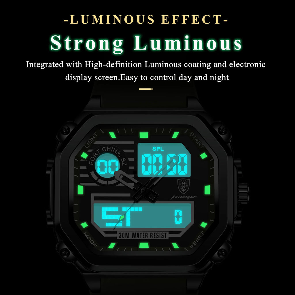 Poedagar 993 Men's Dual Display Watch Silicone Strap Waterproof Digital Quartz Watch Chronograph Relojes Electronic Men's Watch