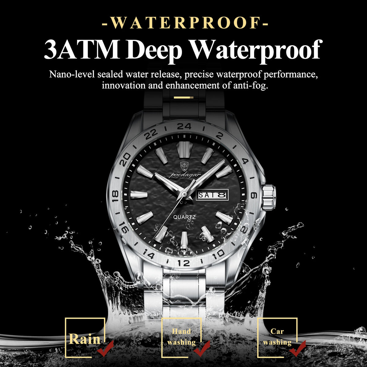 Poedagar 683 Men's Quartz Watch Luxury Formal Dual Calendar Waterproof Luminous Watch for Men Business Stainless Steel Strap