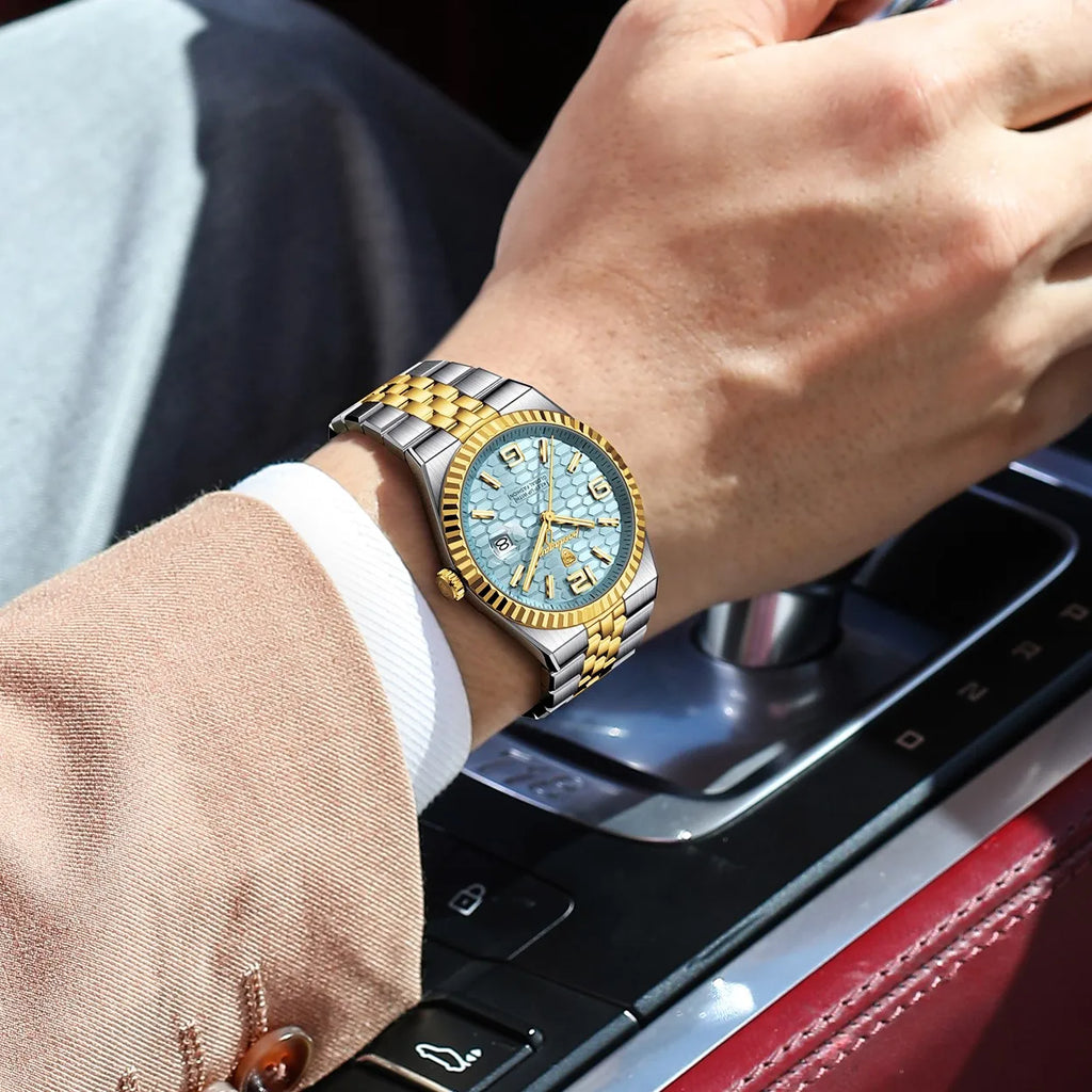 Poedagar 839 Men Watch Ready to Ship Classic Style Luxury Fluted Bezel Honeycomb Dial Quartz Wristwatch Own Factory Wholesale