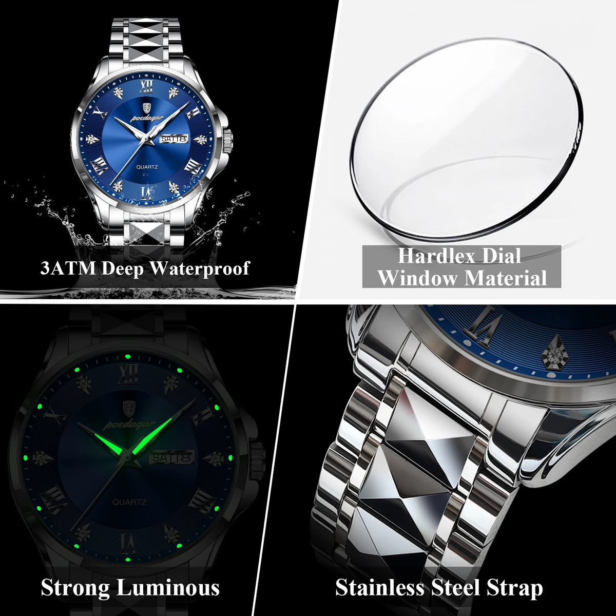 Poedagar 883 High Quality Men's Watch Business Stainless Steel Quartz Watches Waterproof Luminous Original Wristwatch for Men