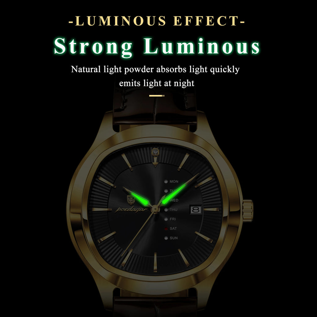 Poedagar 623 Quartz Watches Luxury Date Day Leather Strap Montre Homme Waterproof Luminous Business Daily Gift for Men