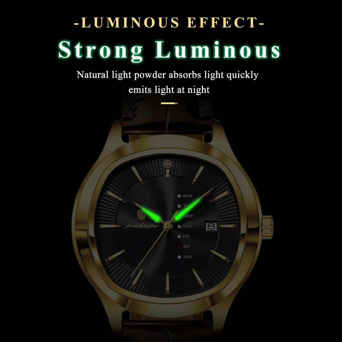 Poedagar 623 Quartz Watches Luxury Date Day Leather Strap Montre Homme Waterproof Luminous Business Daily Gift for Men