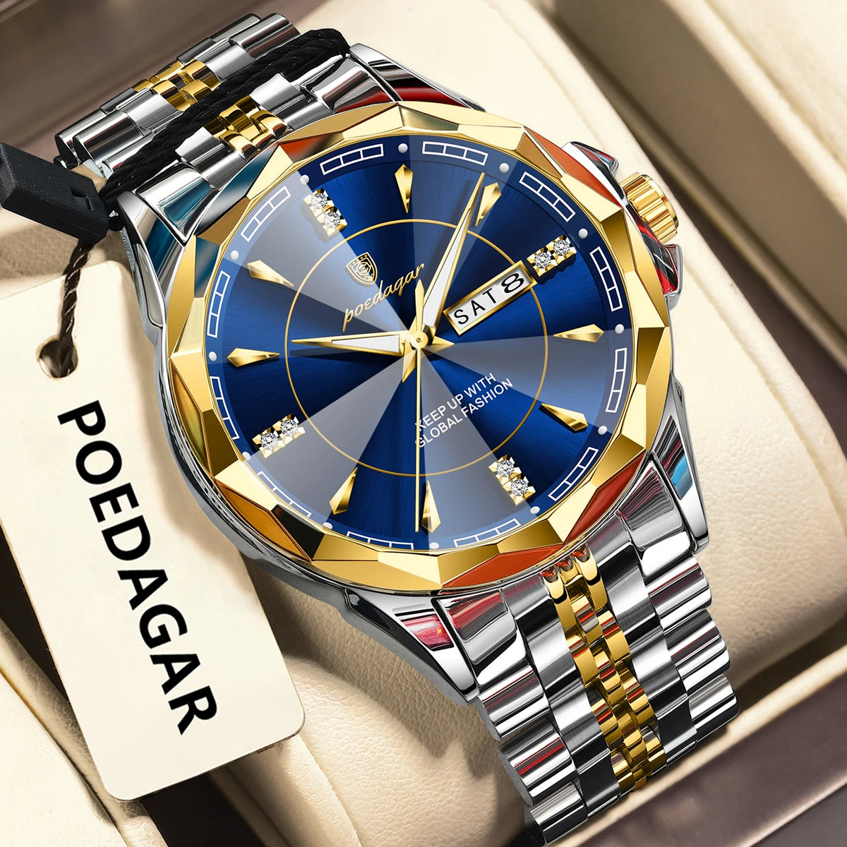 Poedagar 674 Luxury Business Stainless Steel Strap Men Quartz Watches 30M Waterproof Luminous Calendar Watch for Men