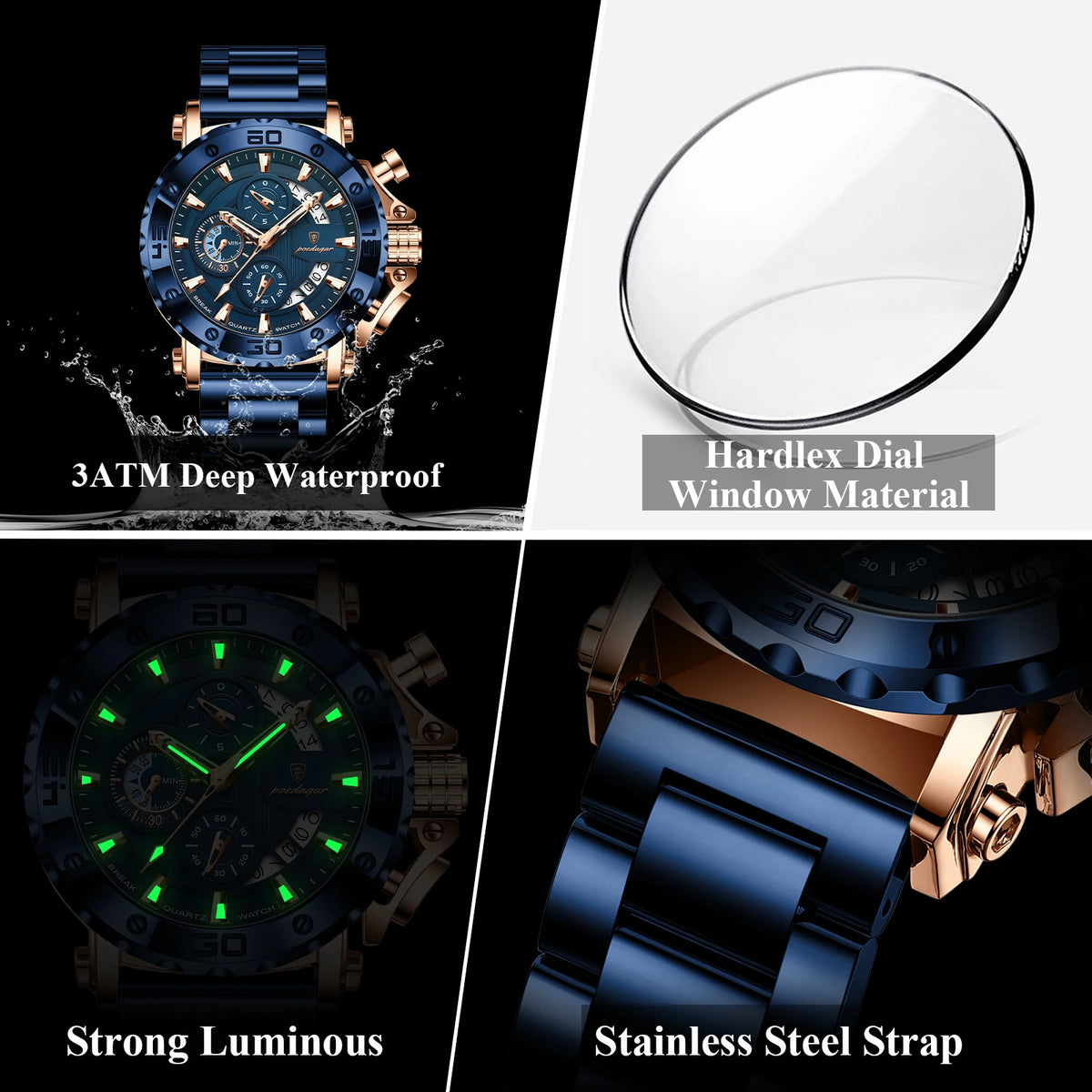 Poedagar 892 Mens Watch Luxury Date 47mm Case Original Quartz Watches Montre Homme Waterproof Luminous Watch for Men Reloj