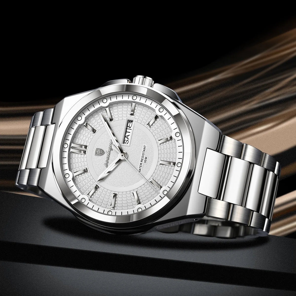 Poedagar 896 Men Watch Luxury Stainless Steel Luminous Reloj Date Week Quartz Watch 3ATM Waterproof Business Wristwatch for Men