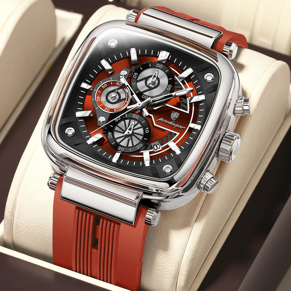 Poedagar 849 Montre Homme Luxe Black Gold Square Dial Waterproof Sport Quartz Watch Silicone Strap