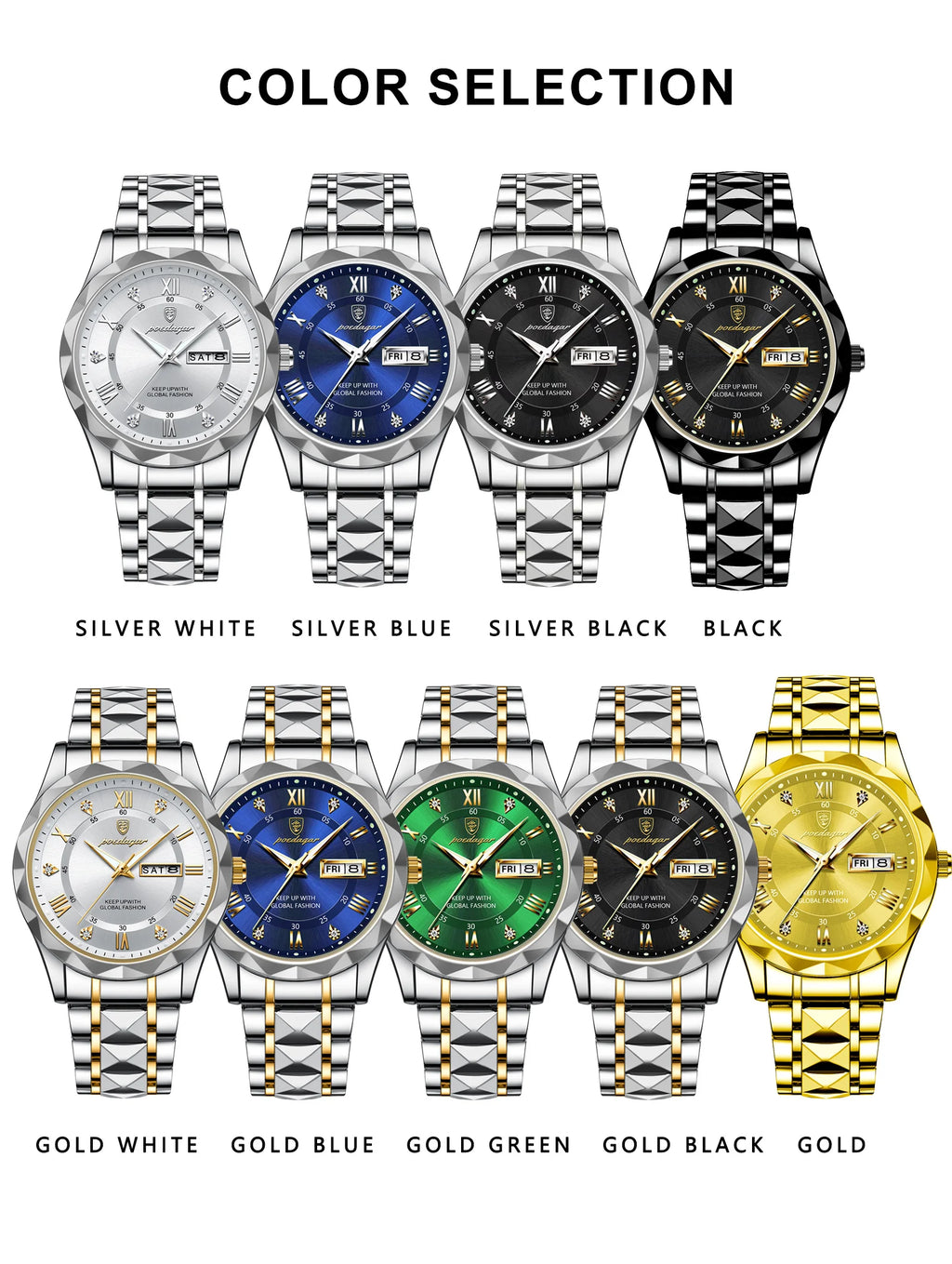 Poedagar 615 Luxury Men's Watches Top Brand Waterproof Luminous Date Week Reloj Watch for Men Stainless Steel Quartz Male