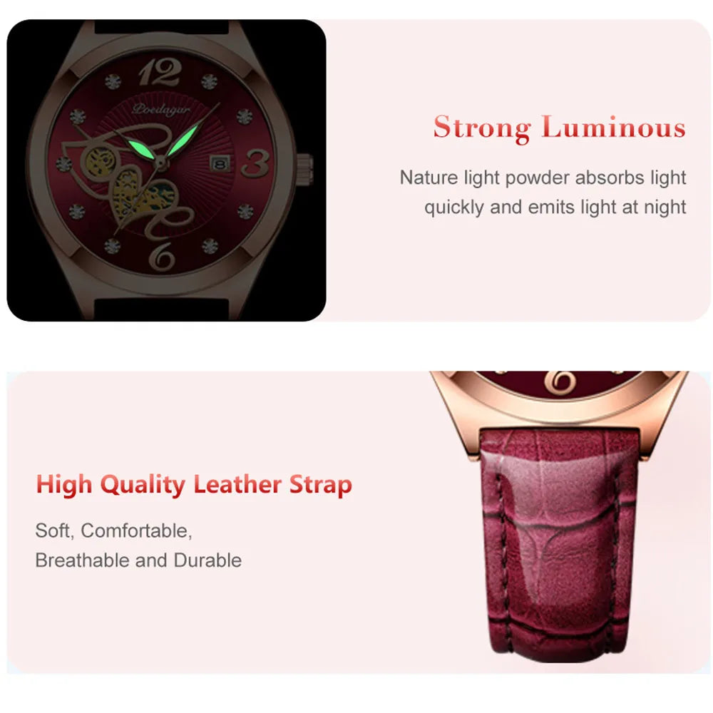 Poedagar Waterproof Luminous Ladies Watch Diamond Luxury Casual Quartz Watches Leather Watches Women Wrist Calendar Clock