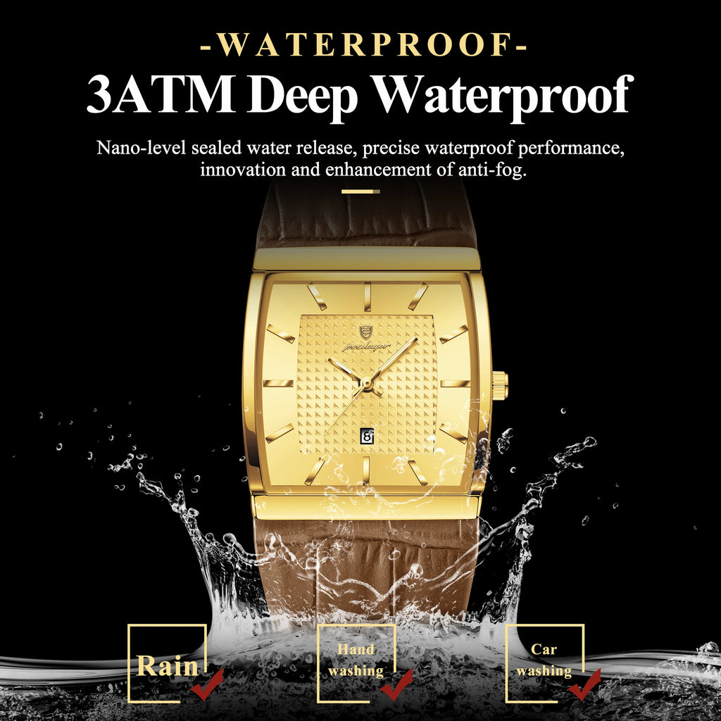 Poedagar 885 Luxury Men Watch Fully Gold Leather Strap Square Quartz Wristwatch Business Waterproof Factory Direct Ready to Ship